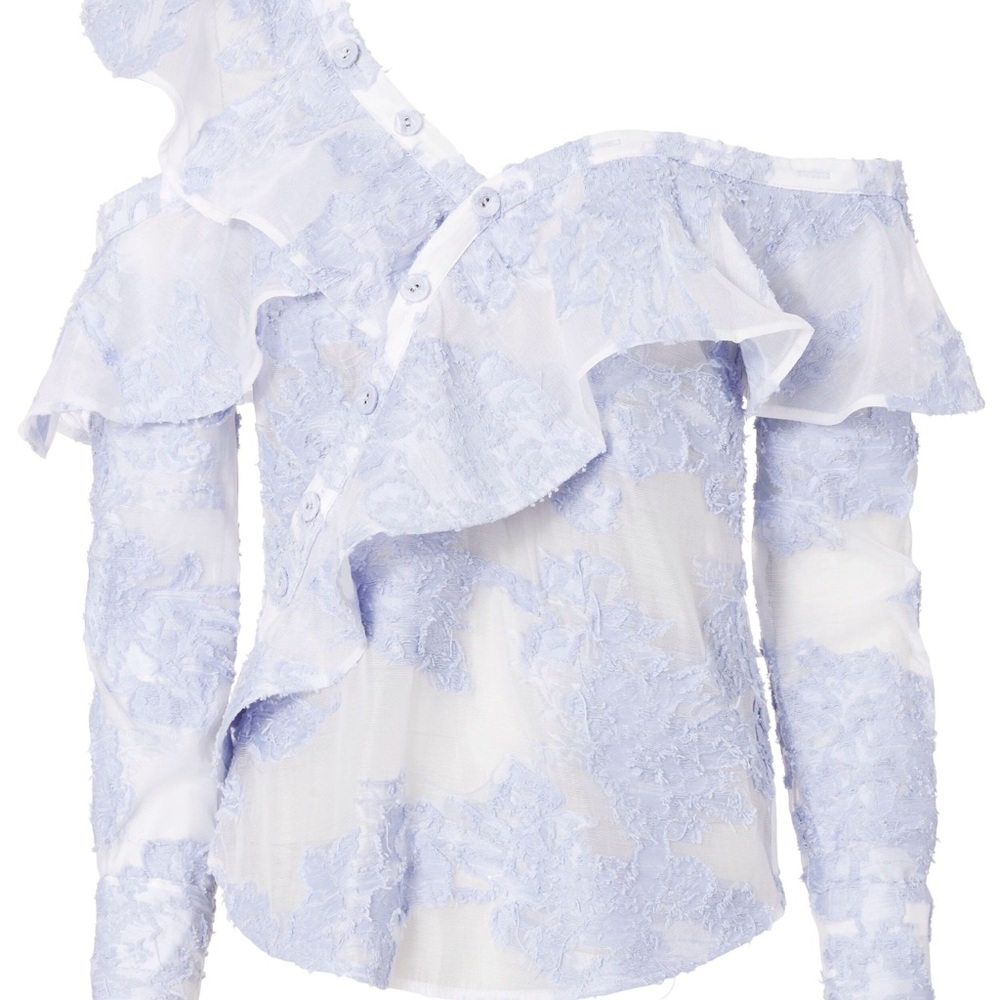 Self-Portrait Blue Ruffled One-Shoulder Top NWT - Picture 4 of 6